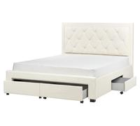 Beliani Bed With Storage Drawers Lievin Velvet Light Beige 160 X 200 Cm (Eu King Size)