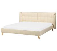 Beliani Bed Velvet Senlis 180 X 200 Cm (Eu Super King) Beige