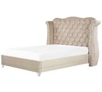 Beliani Bed Velvet Ayette 180 X 200 Cm (Eu Super King) Beige