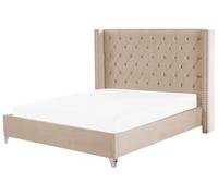 Beliani Bed Velvet Lubbon 180 X 200 Cm (Eu Super King) Beige