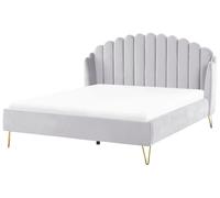 Beliani Bed Velvet Ambillou 180 X 200 Cm (Eu Super King) Light Grey