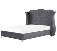 Beliani Bed Velvet Ayette 180 X 200 Cm (Eu Super King) Grey