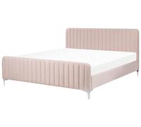 Beliani Bed Velvet Lunan 180 X 200 Cm Eu Super King Pastel Pink, Pink