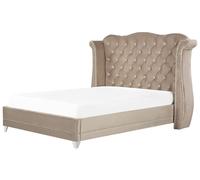 Beliani Bed Velvet Ayette 180 X 200 Cm (Eu Super King) Taupe