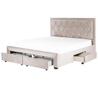 Beliani Bed With Storage Drawers Velvet Lievin 180 X 200 Cm Eu Super King Beige