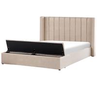 Beliani Bed With Storage Bench Velvet Noyers 180 X 200 Cm Eu Super King Beige