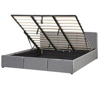 Beliani Ottoman Bed Bousse Velvet Dark Grey 180 X 200 Cm (Eu Super King)