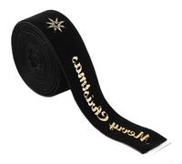 Velvet Fabric Christmas Ribbon with Gold Foil Bow for Tree Decorations and Holiday Crafting Ribbon for Seasonal Wreath Making 2 5 cm by 200 cm (Black)