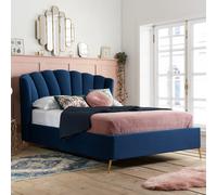 Blue Double Ottoman Bed Frame 4FT6 Fabric Storage Bed Birlea Lottie Fan Design