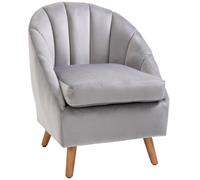 HOMCOM Velvet Fabric Single Sofa Accent Chair Solid Wood Leg Upholstered Grey, Grey