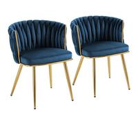Velvet-Feel Dining Chairs Set of 2 Modern Upholstered Armchair Dark Blue