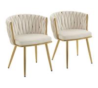Velvet-Feel Dining Chairs Set of 2 Modern Upholstered Armchair with Knot Cream