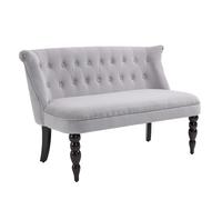 HOMCOM 2 Seat Sofa Lounger Couch with Wood Frame Button Tufts Carved Legs Vintage Design Compact Home Bedroom Loveseat, Grey Aosom UK