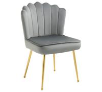 Velvet-Feel Shell Luxe Accent Chair Home Bedroom Lounge Metal Legs Grey