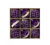 Velvet Finish Flocked Christmas Ornaments 8cm, 9-Pack Baubles with Pearl | Star Decorations for Tree Wreath Garland, Luxury Holiday Decor Set in Assorted Colors Red Green Blue Pink Purple Grey