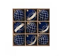 Velvet Finish Flocked Christmas Ornaments 8cm, 9-Pack Baubles with Pearl | Star Decorations for Tree Wreath Garland, Luxury Holiday Decor Set in Assorted Colors Red Green Blue Pink Purple Grey