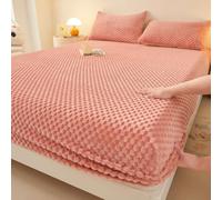 Velvet Fitted Sheet Plush Warm Soft Mattress Protector Deep Pocket Elastic Cover Comfortable Fluffy Bedspread Skin-Friendly Breathable Luxury Bedding-Pink||200x220cm/(78.7"x86.6")