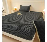 Velvet Fitted Sheet Plush Warm Soft Mattress Protector Deep Pocket Elastic Cover Comfortable Fluffy Bedspread Skin-Friendly Breathable Luxury Bedding-Black||150x200cm/(59"x78.7")