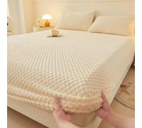 Velvet Fitted Sheet Plush Warm Soft Mattress Protector Deep Pocket Elastic Cover Comfortable Fluffy Bedspread Skin-Friendly Breathable Luxury Bedding-Beige||200x220cm/(78.7"x86.6")