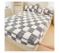 Velvet Fitted Sheet Soft Warm Plush Mattress Protector Cover Winter Couple 2 People Black White Plaid Elastic Fitted Sheet Bed Protection Pad(Color3,150x200cm)