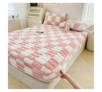 Velvet Fitted Sheet Soft Warm Plush Mattress Protector Cover Winter Couple 2 People Black White Plaid Elastic Fitted Sheet Bed Protection Pad(Color2,120x200cm)