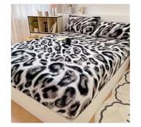 Velvet Fitted Sheet Super Warm Mattress Cover For Single King Bed Linen Leopard Art Floral Home Adult Bedding(Leopard,200x200 by 25cm)