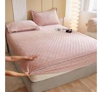 Velvet Flannel Fitted Sheet, Ultra Soft Quilted Fleece Bed Sheet, 12-Inch Deep Pockets, No-Pop Elastic for Snug Fit, Soft and Durable Bed Sheet(Pink,180x200cm+30CM)