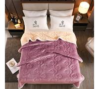 Velvet Fleece Blanket for Winter - 2 Ply Heavy Warm Korean Style Bed Blanket - Reversible Printed Raschel Queen Size Blanket,F,200x230cm