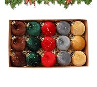 Velvet Flocked Christmas Baubles - 15 Piece Rustic Decorative Set Soft Textured Finish Colorful Christmas Accessories | For Farmhouse Bedroom Bathroom Hallway Winter Bedside School Office A
