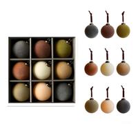 Velvet Flocking Christmas Baubles 8cm Set of 9, Simple Hanging Ornaments for Xmas Tree Decoration in Assorted Colours(A)