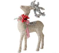 Velvet glittered reindeer figurine, perfect Christmas ornament for seasonal home decoration on tables and For Windows (C)