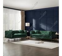 (Velvet Green, Fabric Swatch) SnoozeOnline Chesterfield Sofa Set 3+2 Seater Set Suite Settee Lounger 1,2,3 Seater Sofas