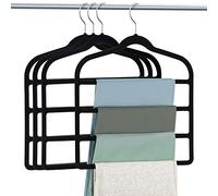 Velvet Hangers Space Saving Non Slip Pant Velvet Hangers Multi Layer Hanger | 4 Pack Black Clothes Hangers Closet Organizer for Pants Trousers Scarf