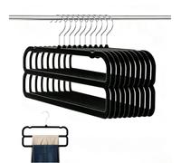 Velvet Hangers Trouser Double - 10 Pack Black Velvet Pants Hangers with Double Non Slip Bar & 360° Swivel Hook, 35cm Flocking Cloth Pants Hanger Trouser Hangers Space Saving for Shorts Jeans