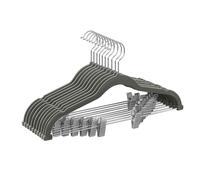 SONGMICS Trouser Hangers, Set of 20 Velvet Hangers with Adjustable Clips, 42.5 cm Long, Non-Slip, Space-Saving, for Skirts, Coats, Dresses, Grey CRF012G20