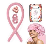 Velvet Heatless Curling Set, Heatless Hair Curlers,Heatless Curls Overnight Blowout Rods, Jumbo Flexi Rods,Heatless Curling Rod,No Heat Soft Hair Rollers with Hair Bonnet & Clip (Pink)