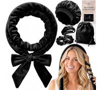Velvet Heatless Hair Curler for Heatless Curls Overnight - 63" No Heat Curls Overnight Rod with Cap, Clip & Ties, Curling Set Without Heat for Easy Hair Curling at Home, Black