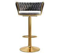 Velvet High Counter Stools with Back and Footrest - Adjustable Height Breakfast Bar Chairs Cushioned Seating Modern Design Stylish Grey (45-60cm)