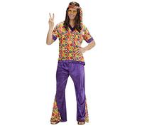 Velvet Hippie Dude Costume Medium for 60s 70s Hippy Fancy Dress | 3-piece set with top, trousers and headband, flower power costume for carnival, 60s theme parties