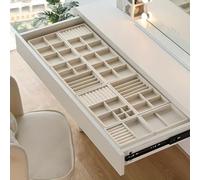 Velvet Jewelry Drawer Organizer Trays - Stackable Jewelry Tray Set for Earrings, Rings, Necklaces, Bracelets with Removable Dividers for Dresser - 1 Grid Cream