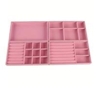 Velvet Jewelry Organizer Tray - Stackable Jewelry Tray for Earrings, Rings, Necklaces, Bracelets with Removable Dividers for Drawer - 1 Grid - Pink