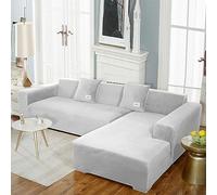 Velvet L Shaped Sofa Cover for Living Room Washable & Cat Scratch Resistant Soft & Comfortable Fabric Dust Proof Silver Gray Fits 3 Seater 190 230cm 1pc