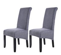 Velvet Large Size Dining Chair Covers Set of 2,Stretch Dining Room Chair Slipcovers,Removable Washable High Back Chair Protector Covers for Dining Room,Kitchen,Banquet,Home(Dark Grey,Pack of 2)