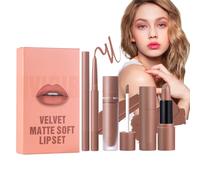Velvet Lip Set - Waterproof, Long-Lasting Matte Red, 3 x Precise Defining Lipstick, Soft, Comfortable, Elegant Make-Up, Intense Look for Daily Evening Use