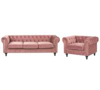Velvet Living Room Set Pink CHESTERFIELD