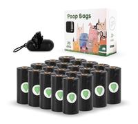 Velvet London Poo Bags for Dog Waste, Unscented 300 Poop Bags with Dispenser, Extra Thick Strong 100% Leak Proof Easy Tear Dog Poo/Waste Bags (Black) (20 Roll (300 Counts))