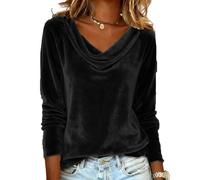 Velvet Long Sleeve Tops 2026 Women Crew Neck Solid Pullover Elegant Tunic Top Soft Loose Casual Ladies Sweatshirts Classic Lightweight Women's Jumpers Work Office Blouses Blacks