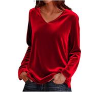 Velvet Long Sleeve Tops Women Crew Neck Solid Gold Velvet Pullover Elegant Tunic Top Soft Loose T Shirts Casual V Neck Ladies Sweatshirts Classic Lightweight Women's Jumpers Work Office Blouses