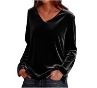 Velvet Long Sleeve Tops Women Crew Neck Solid Gold Velvet Pullover Elegant Tunic Top Soft Loose T Shirts Casual V Neck Ladies Sweatshirts Classic Lightweight Women's Jumpers Work Office Blouses