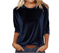 Velvet Long Sleeve Tops Women Crew Neck Solid Gold Velvet Pullover Elegant Tunic Top Soft Loose T Shirts Casual V Neck Ladies Sweatshirts Classic Lightweight Women's Jumpers Work Office Blouses